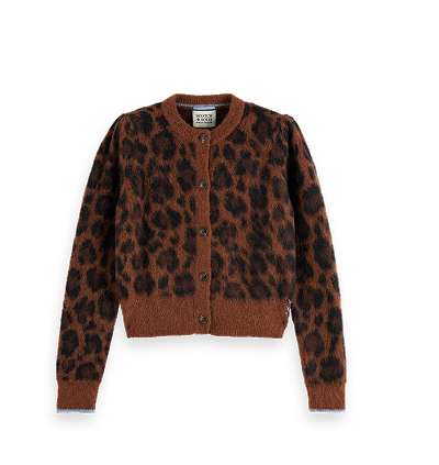 Fuzzy jacquard cardigan