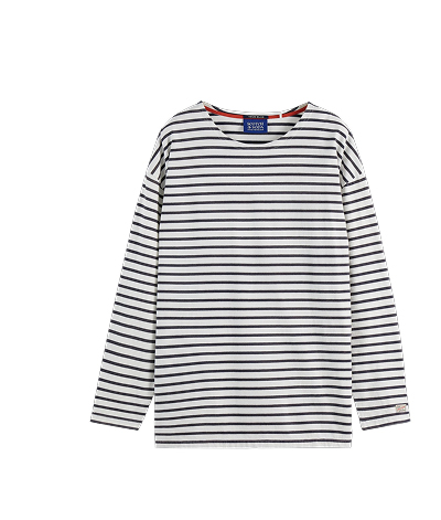 Denim Washed Long Sleeve Breton Tee