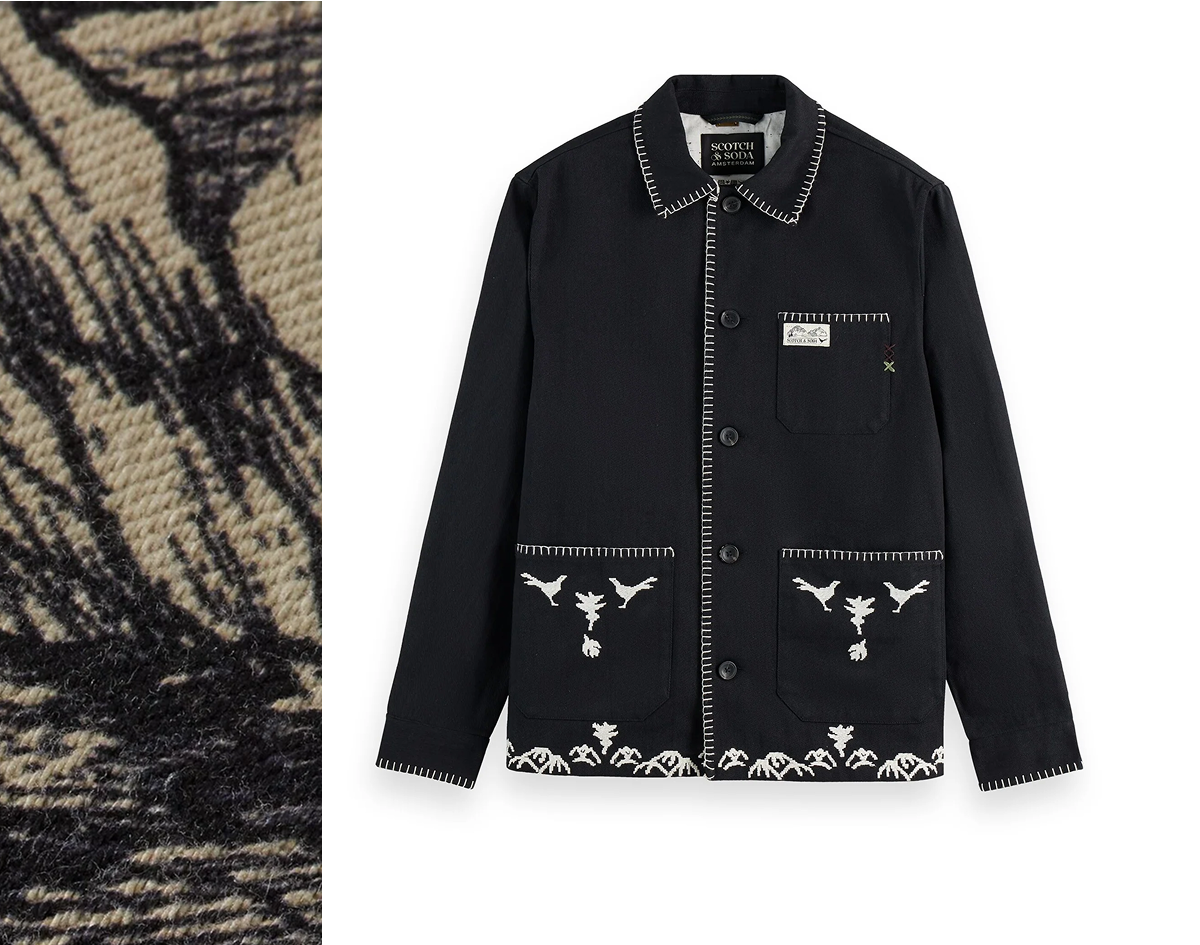 Embroidered cotton-blend worker jacket