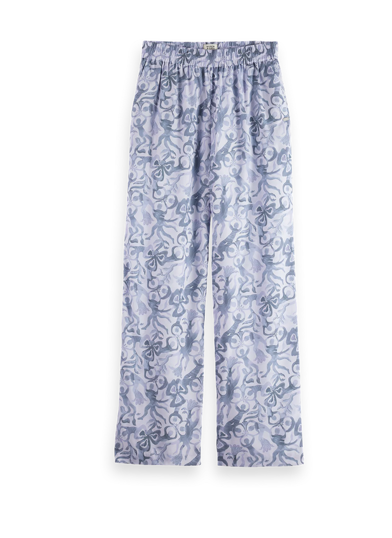 Gia - Mid rise wide leg elasticated trousers in block print