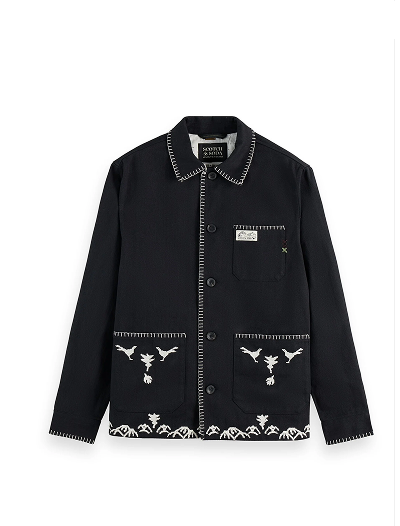 Embroidered cotton-blend worker jacket