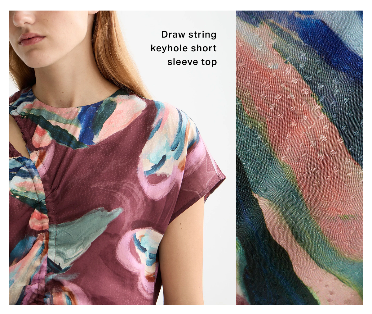 Draw string keyhole short sleeve top
