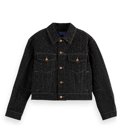 Black denim textured oversized jacket — Black Snow