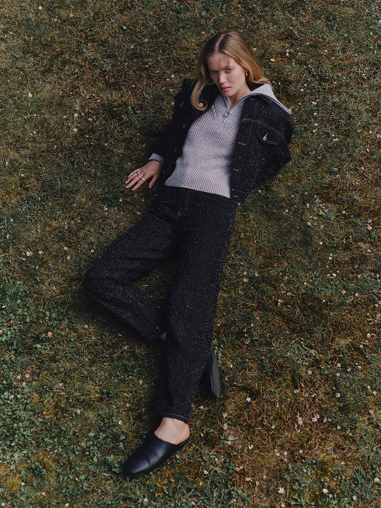Black denim textured oversized jacket — Black Snow