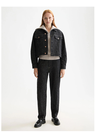 Black denim textured oversized jacket — Black Snow