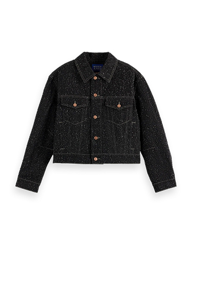 Black denim textured oversized jacket — Black Snow