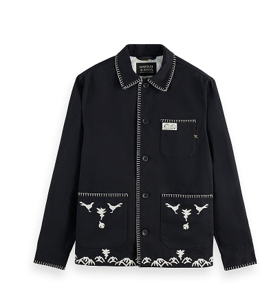 Embroidered cotton-blend worker jacket