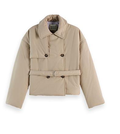 Lightweight padded poplin trench