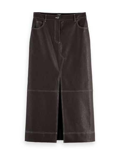 Faux Leather midi skirt with front slit