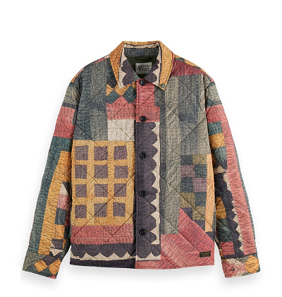 Patchwork mountain print overshirt