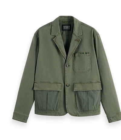 Cotton-blend garment-dyed boxy fit blazer jacket