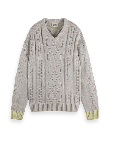 V-Neck Chunky Cable Loose Fit Pullover