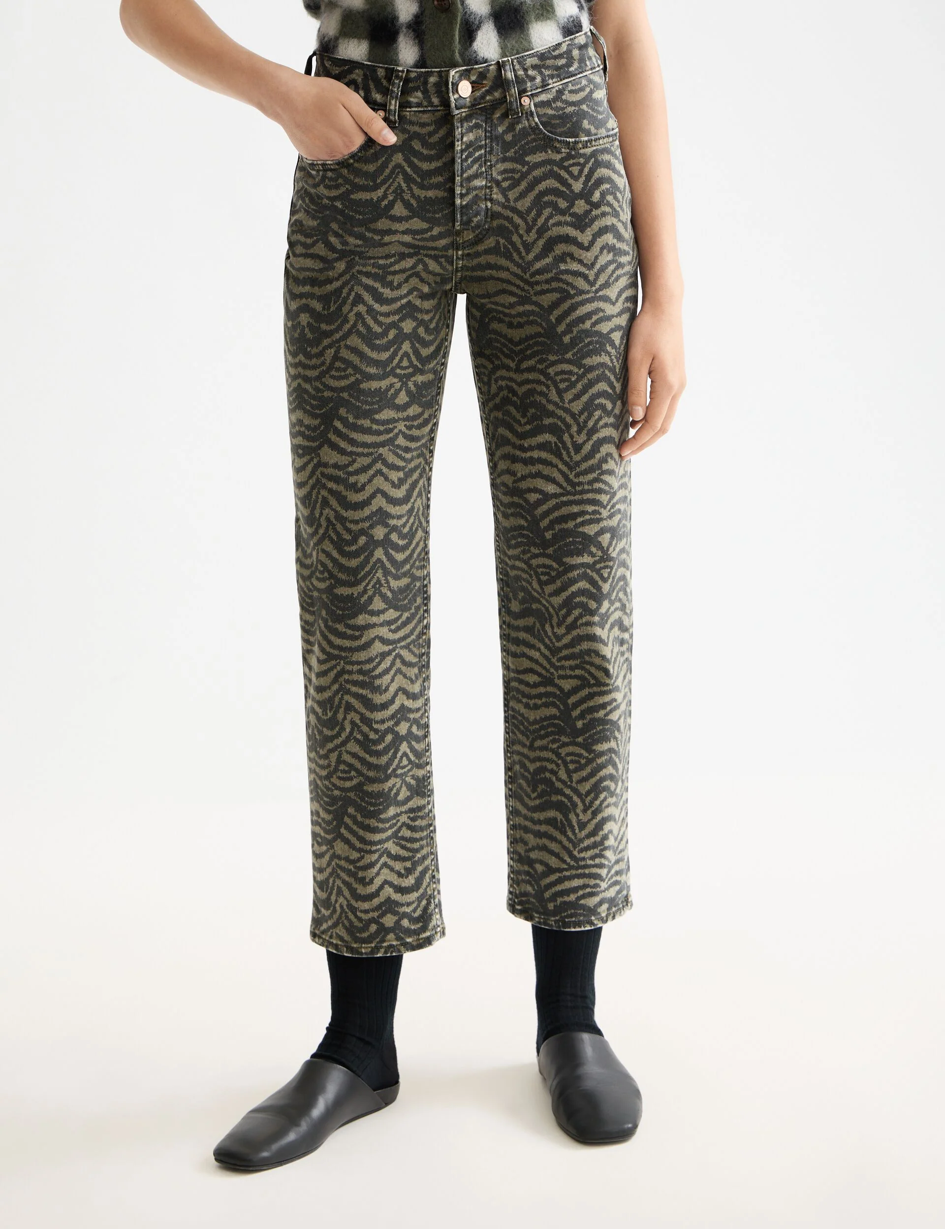 Image of The Sky allover print straight jeans — Ikat Feather