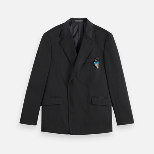 Festive double-breasted structured stripe relaxed fit blazer
