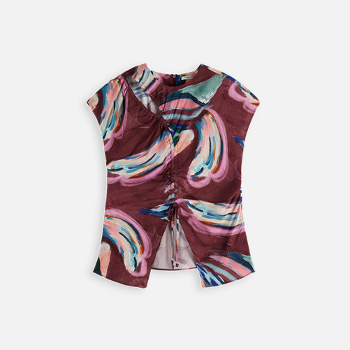 Draw string keyhole short sleeve top