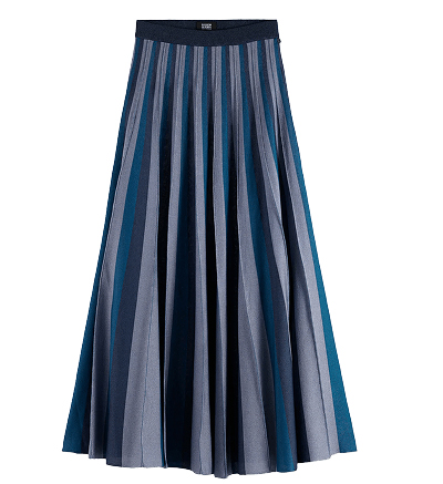 Pleated Stripe Knitted Midi Skirt
