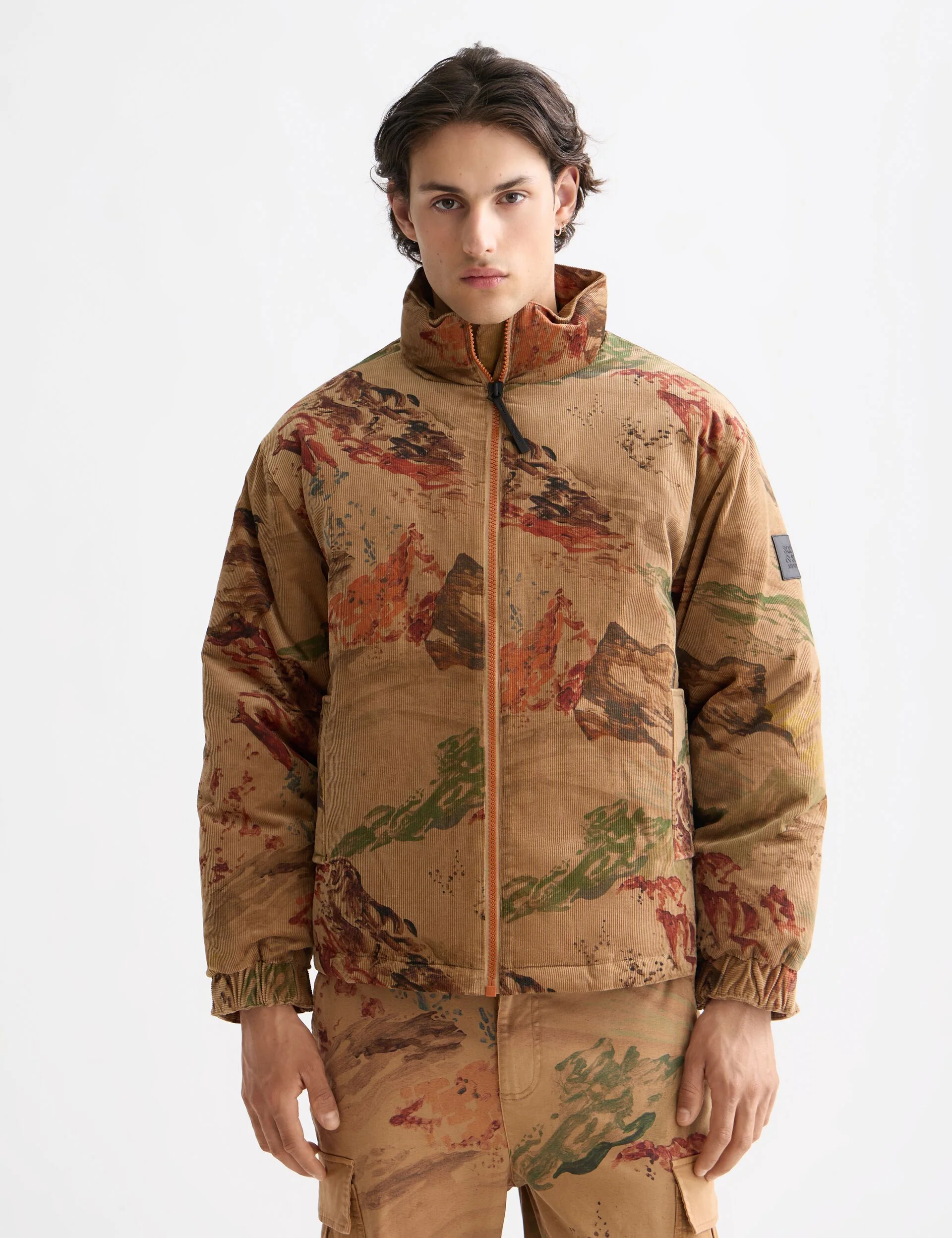 Image of Mountain print corduroy puffer