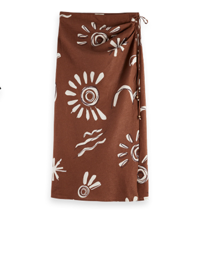 Inky Sun Linen Blend Wrap Skirt
