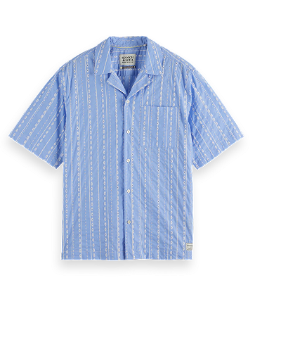 Embroidered-Stripe Relaxed-Fit Short Sleeve Shirt