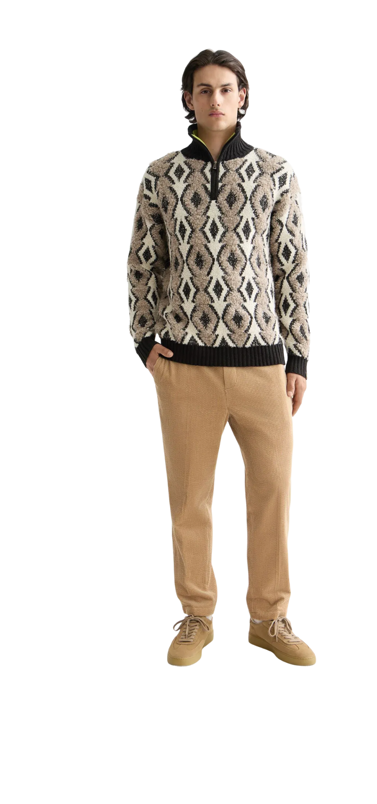 Argyles jacquard dropped shoulder pullover