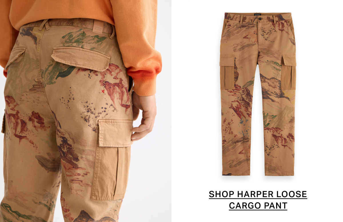 Harper-Printed garment-dyed cotton blend loose tapered cargo