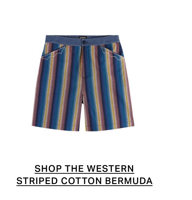 Western Detailed Striped Cotton Loose-Fit Bermuda