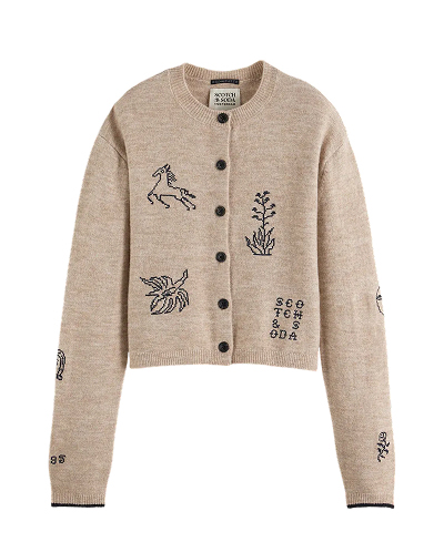 Embroidered Crew Neck Cardigan