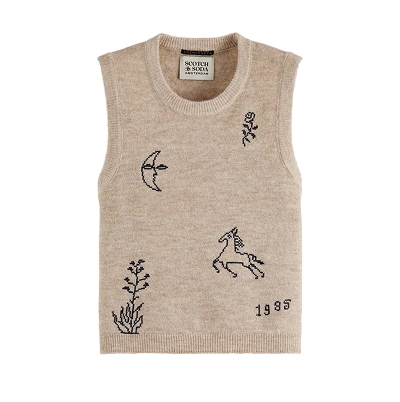 Embroidered Crew Neck Knitted Tank