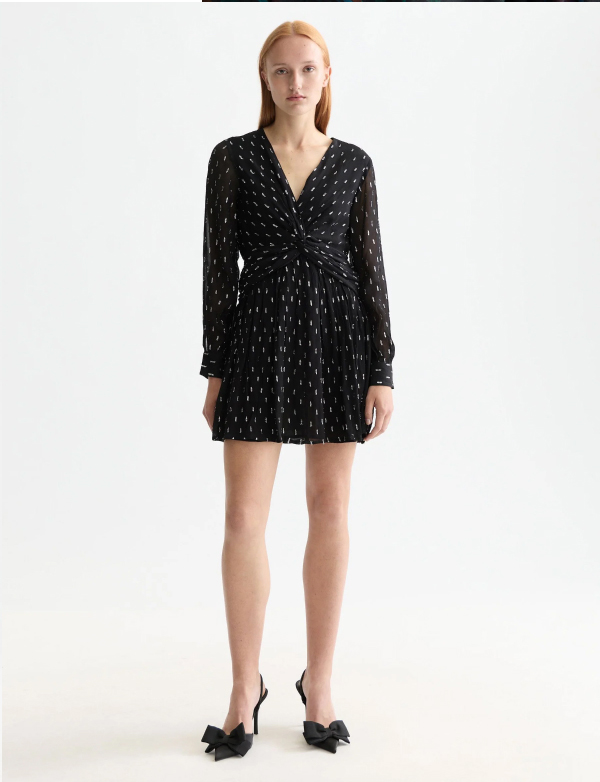Long sleeve mini dress with draped front