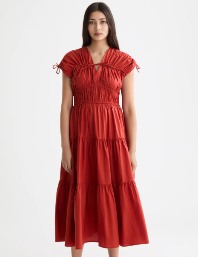 Gathered Midi Dress With Tied Details