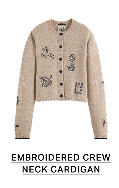 Embroidered Crew Neck Cardigan