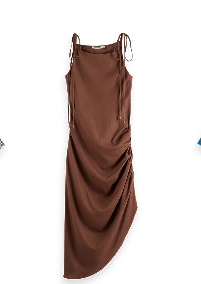 Linen Viscose Gathered Midi Dress