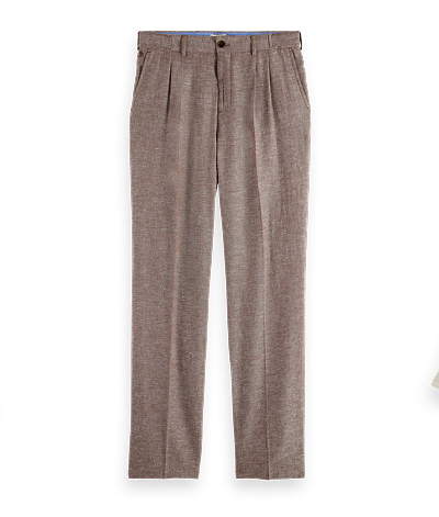 Pleated Straight Cotton-Linen Twill Chino
