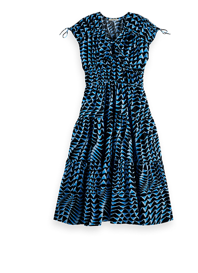 Tiered Poplin Midi Dress