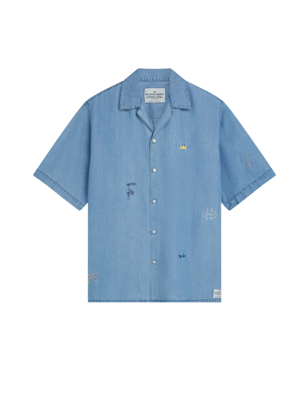 Scotch & Soda x Basquiat Indigo Tencel Relaxed-Fit Short-Sleeved Shirt