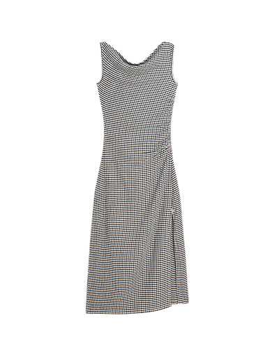 Structured Gingham Drapey Midi Dress
