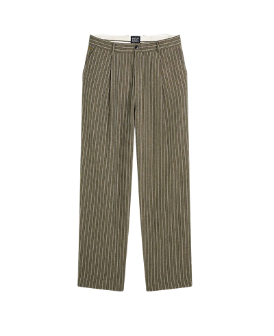 Pleated Pinstriped Cottonlinen Loose Straightfit Chino