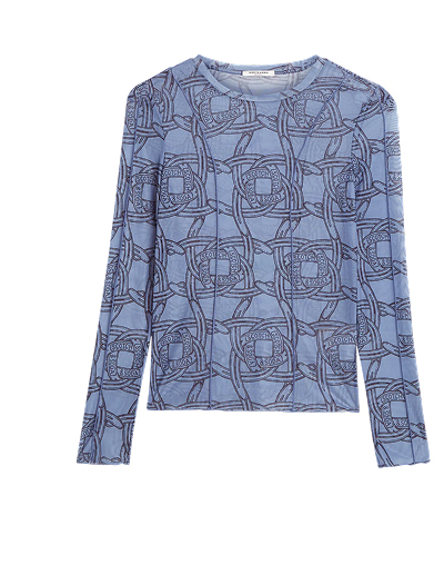 Printed Mesh Long Sleeve T-Shirt