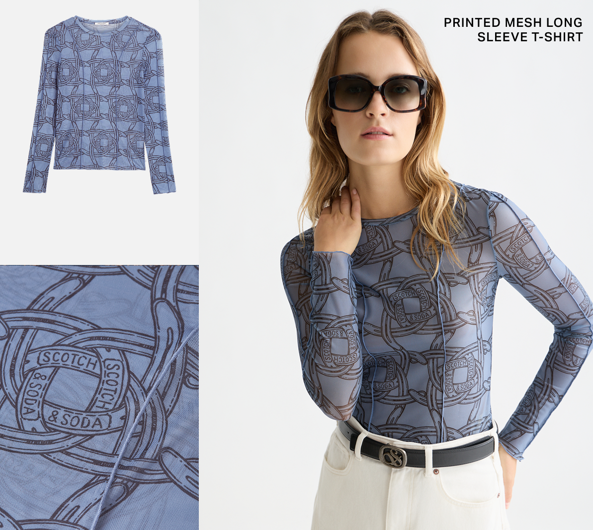 Printed Mesh Long Sleeve T-Shirt