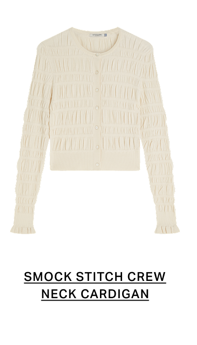 Smock Stitch Crew Neck Cardigan