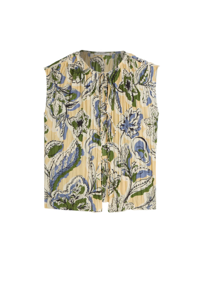 Micro Printed Pleat Top With Ties