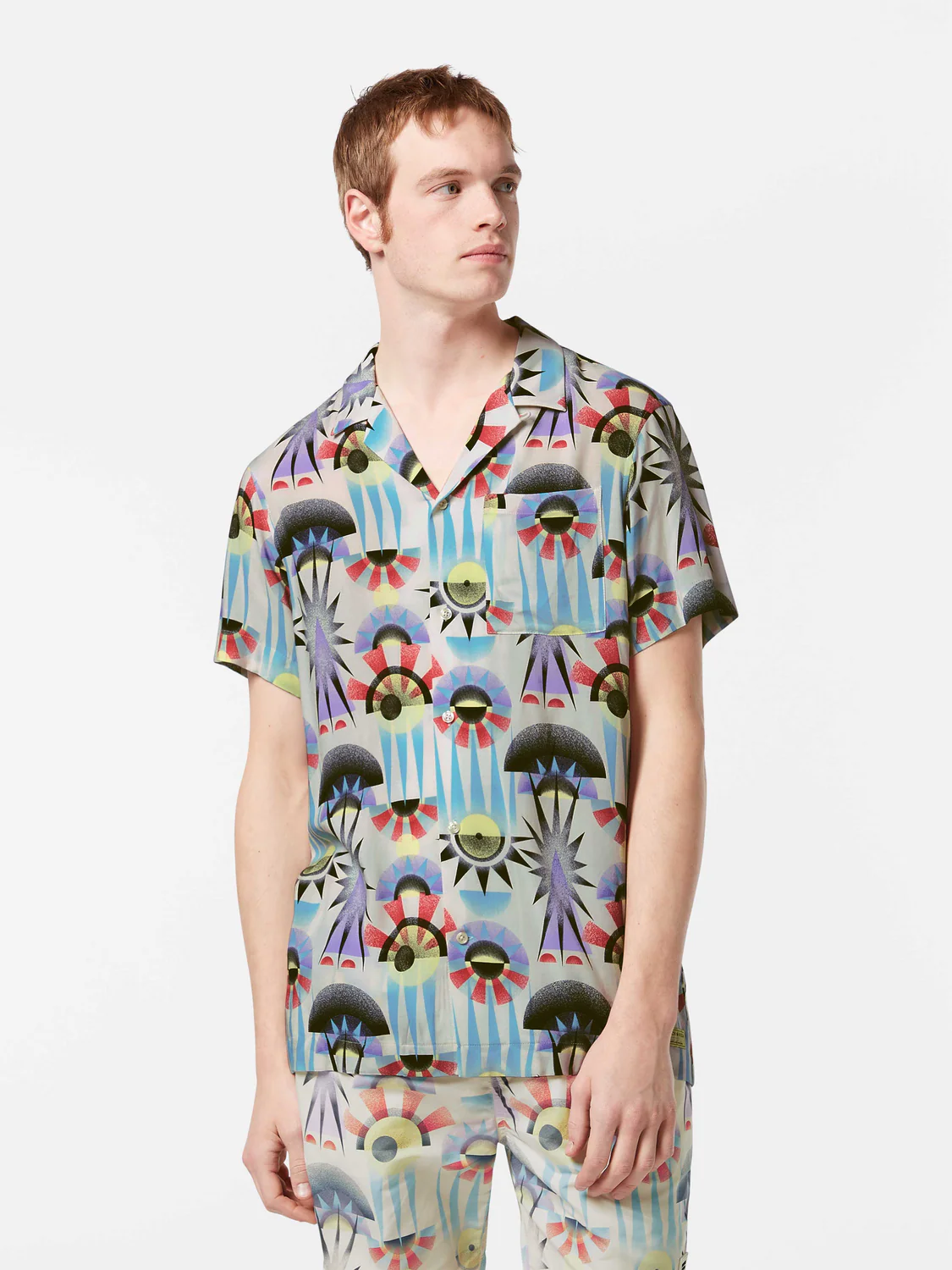 Image of Printed Regular-Fit Viscose Short Sleeve Shirt