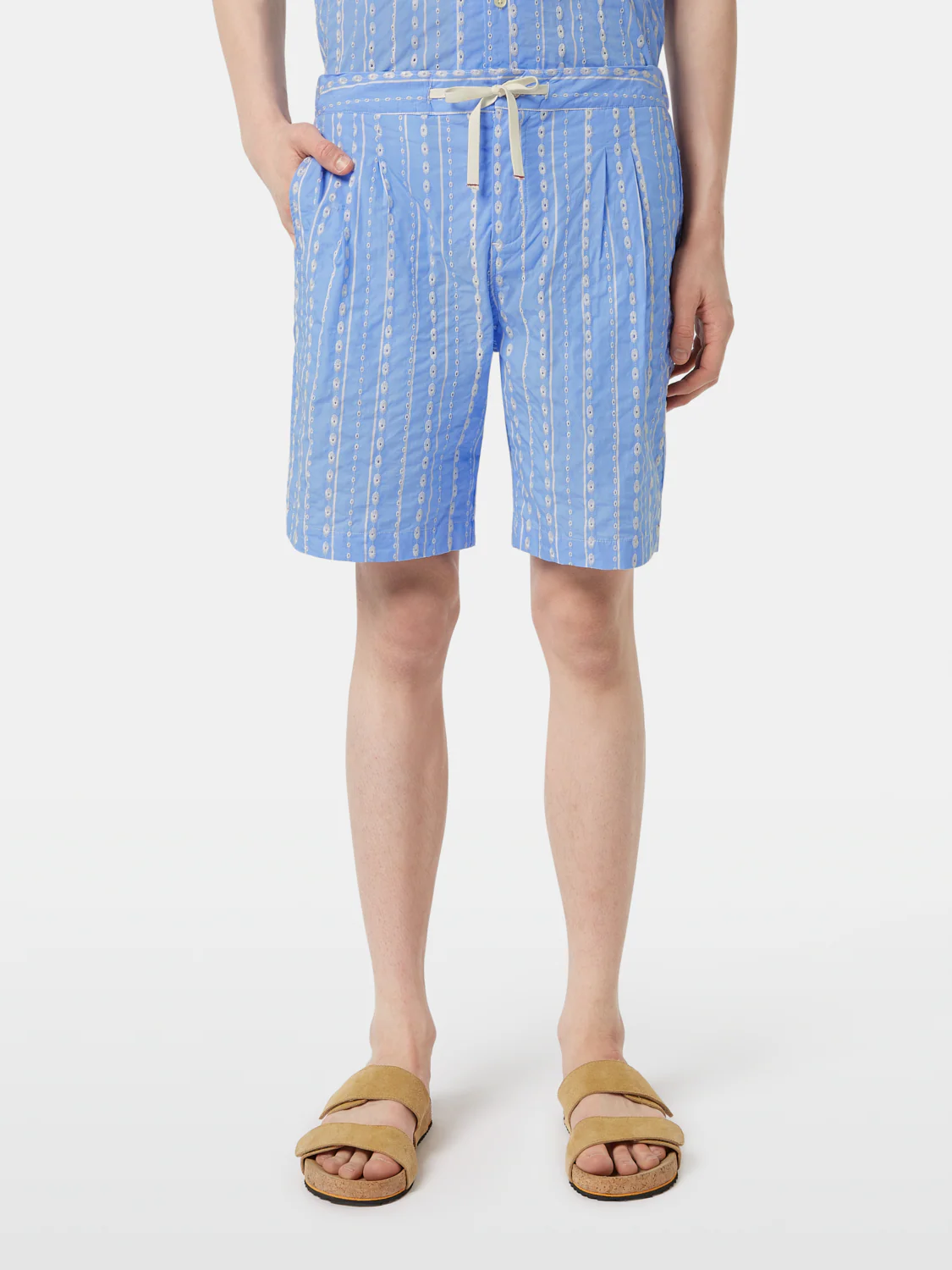 Image of Twilt Embroidered-Stripe Seersucker Bermuda Short