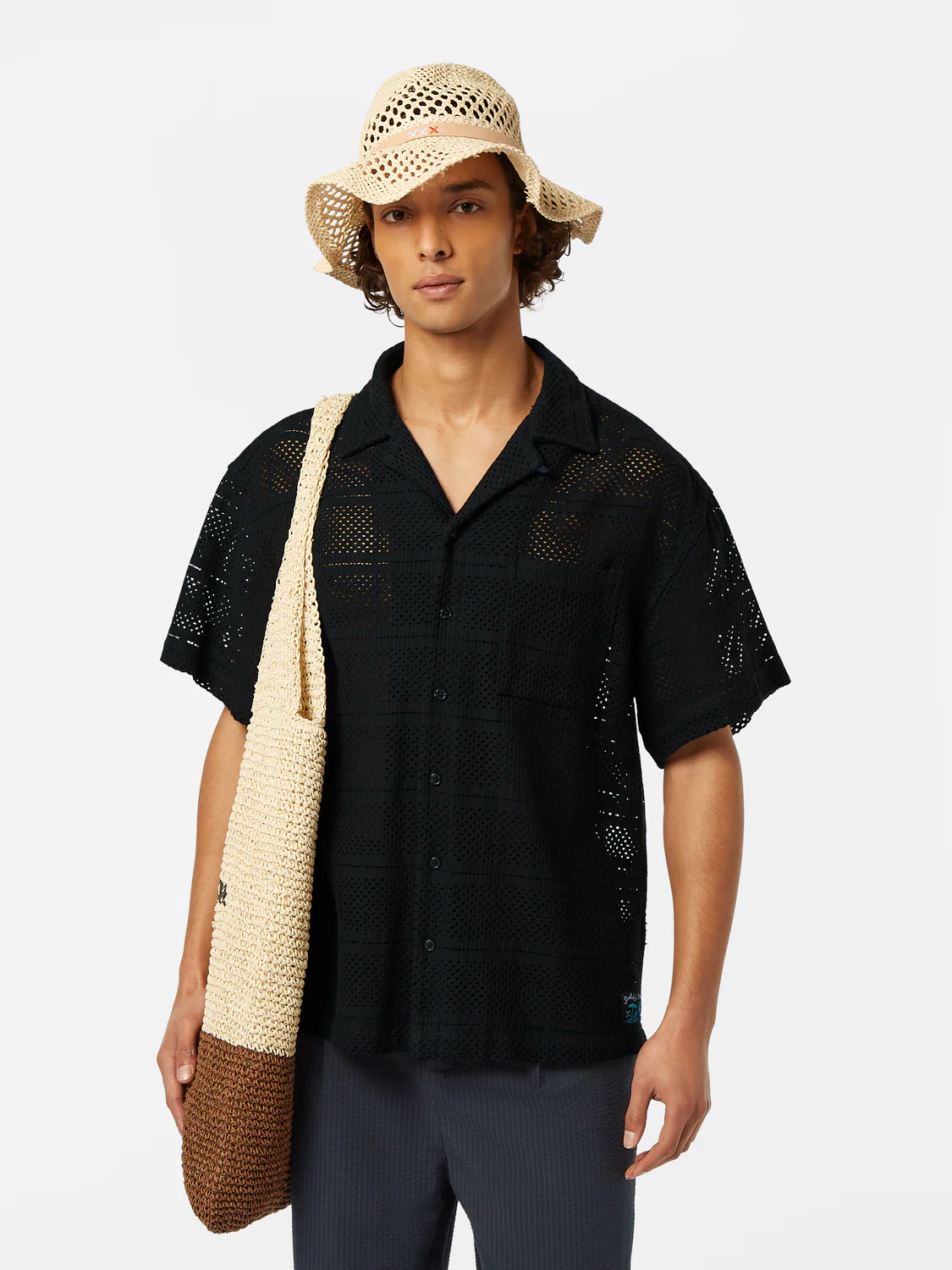 Image of Crochet Short-Sleeved Relaxed-Fit Shirt