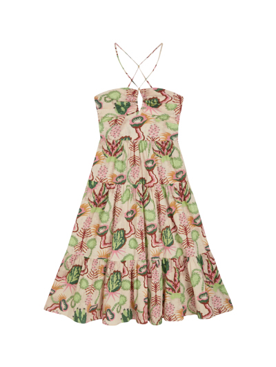 Cotton Seersucker Keyhole Halter Midi Dress