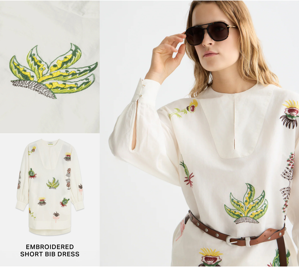 Embroidered Short Bib Dress