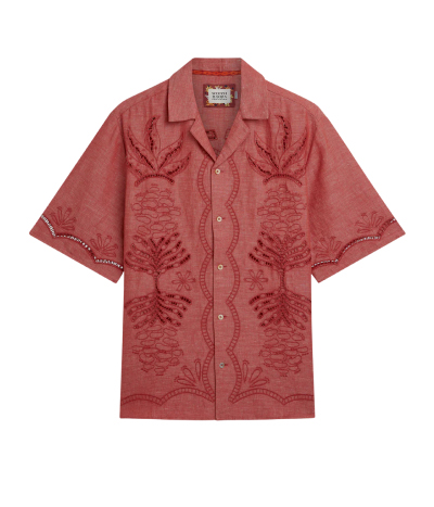 Embroidered Cut Open Detail Short-Sleeve Shirt