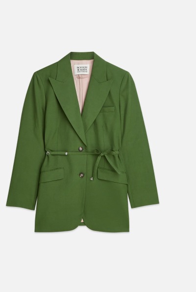 Linen Blend Blazer With Charm Belt