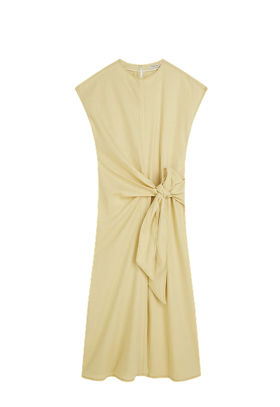 Relaxed Linen Blend Ankle Length Tie Dress
