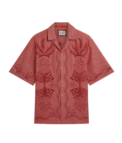 Embroidered Cut Open Detail Short-Sleeve Shirt